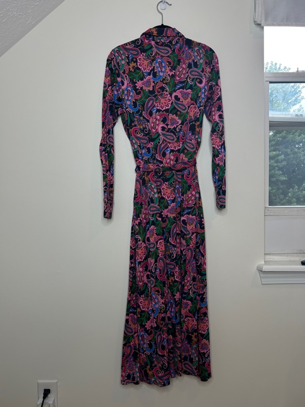 BODEN Marcia Midi Shirt Dress Size 8 Pink Black Paisley Tie Waist - Picture 6 of 15